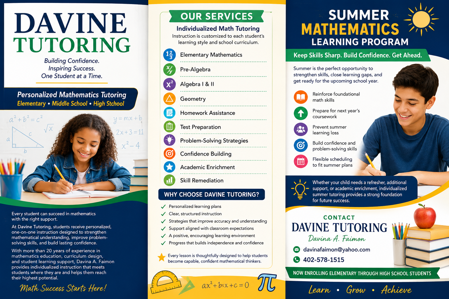 Davine Tutoring services cutsheet preview